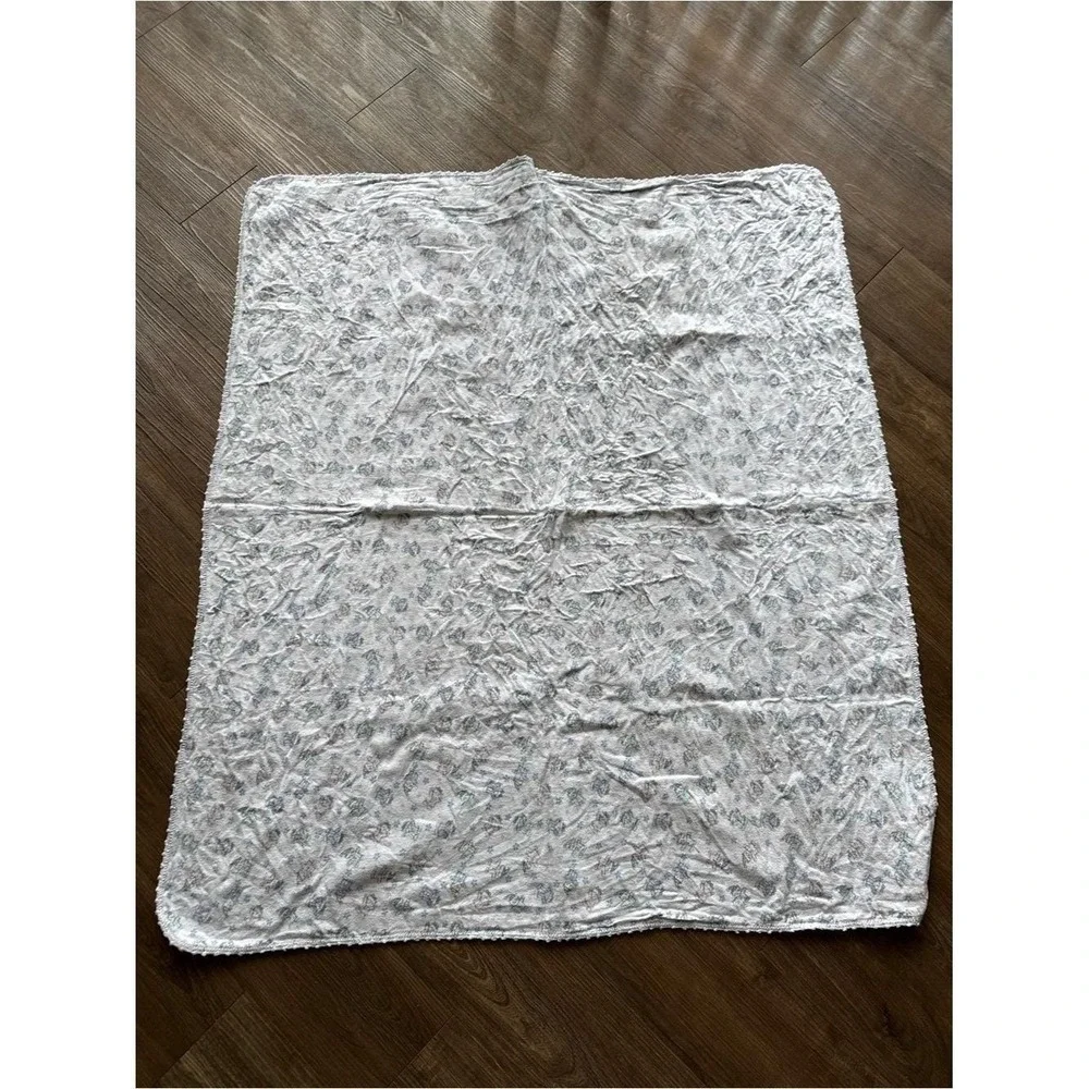 Vintage Reversible Baby Blanket Blue Bow Polka Dot Sleepy Bear Crochet Trim Kids